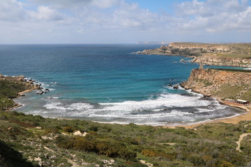 Naklejka na ściany i meble View to Ghajn Tuffieha Bay and Golden Bay at the Mediterranean sea in Malta 