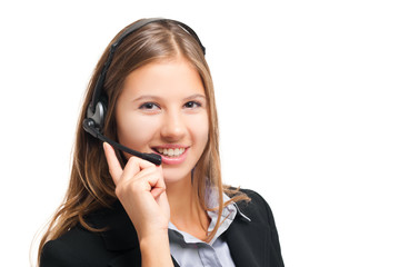 Smiling woman wearing an headset