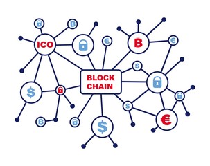 Blockchain word with icons as vector illustration