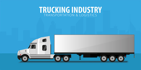 Trucking Industry banner, Logistic and delivery. Semi truck. Vector Illustration