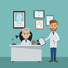 Medical teamwork at office cartoon vector illustration graphic design