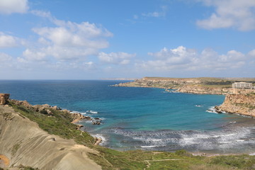Landscape around Ghajn Tuffieha Bay at the Mediterranean sea in Malta