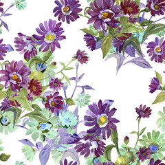 Bouquet from red flowers.Watercolor  seamless   pattern.