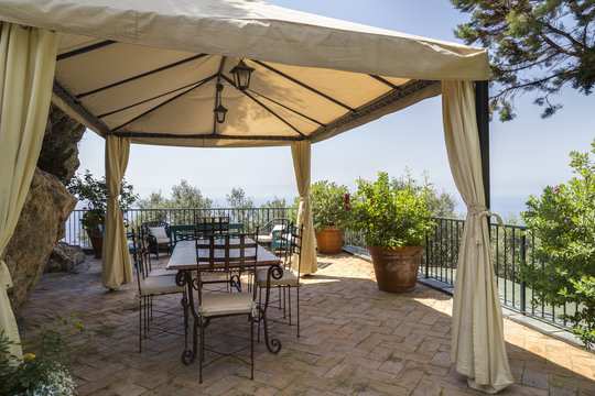Summer terrace with tent