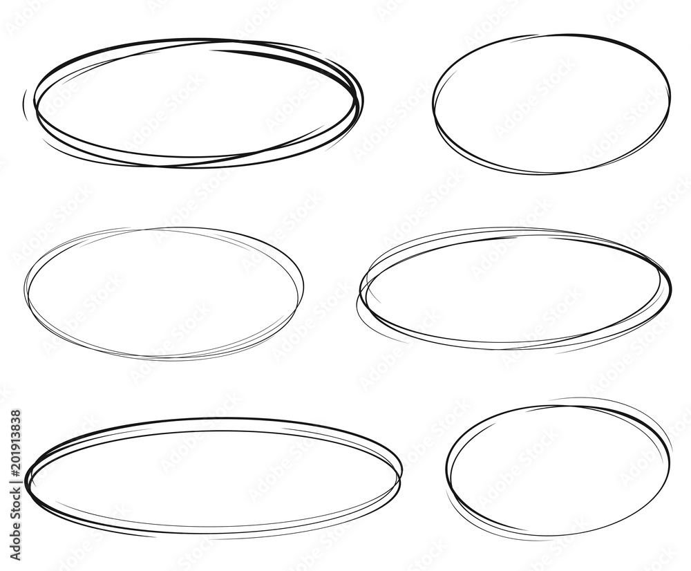 Poster set of vector hand drawn ovals. circular scribble doodle round ovals for message - stock vector.