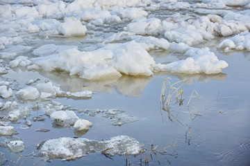 big white  pieces of ice and snow. debacle