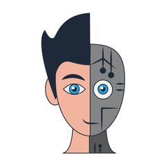 Human and robot head silhouette vector illustration graphic design