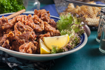 Crispy chicken karaage with lettuce