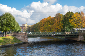 Fototapeta na wymiar View of the embankment of Moyka river in Saint-Petersburg