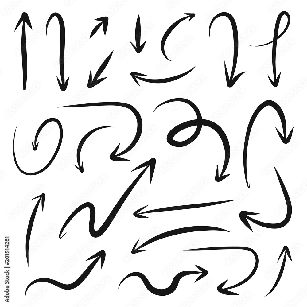Sticker hand drawn vector arrows set - stock vector.