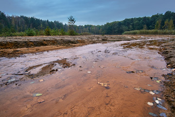 Colorful lake in the former open-cast mine in Leknica.