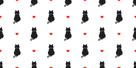 Cat vector seamless pattern heart icon kitten valentine day doodle isolated background wallpaper