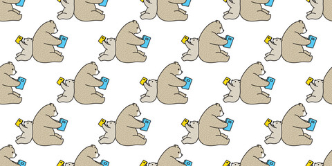Bear seamless pattern polar bear vector reading book isolated background wallpaper illustration cartoon