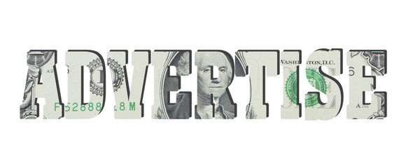 Advertise. American dollar banknotes. Money texture. Isolated on white background