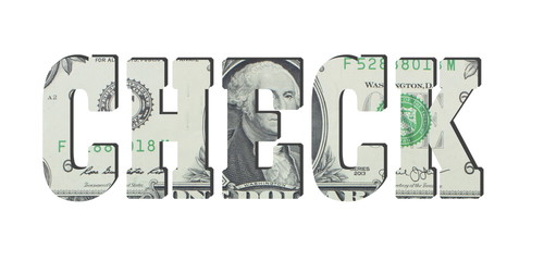 Check. American dollar banknotes. Money texture. Isolated on white background