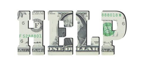 Help. American dollar banknotes. Money texture. Isolated on white background