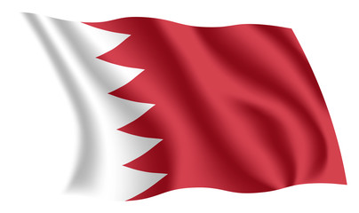 Bahrain flag. Isolated national flag of Bahrain. Waving flag of the Kingdom of Bahrain. Fluttering textile bahraini flag.