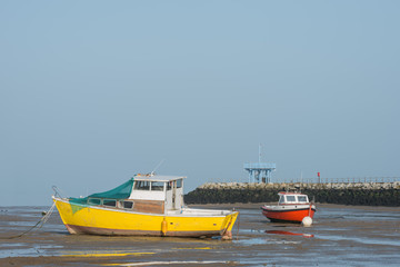 Naklejka na ściany i meble Lovely vibrant landscape image of leisure boats in harbor