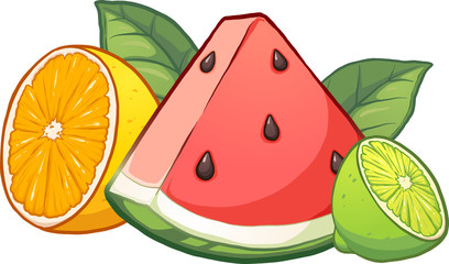 Cartoon tropical fruits. Vector clip art illustration with simple gradients. Each fruit on a separate layer.
