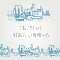 Naklejka premium Chemical plant, the production of polymers, hand-drawn sketch vector