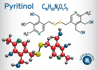 Pyritinol molecule, is a vitamin B6. Structural chemical formula and molecule model