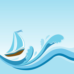 Sailboat on sea waves