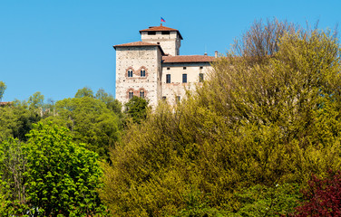 Fototapeta premium View of Fortress Borromeo of Angera, is castle of the lake Maggiore, Angera, Italy
