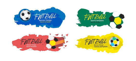 Abstract Banner football. A realistic ball, hand-drawn textures. Set of bright designs for soccer, sports templates. EPS file is layered.