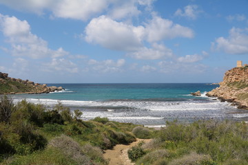Fototapeta na wymiar Ghajn Tuffieha Bay at the Mediterranean sea in Malta