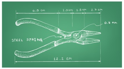 Hand Drawn Dimension of Combination Pliers