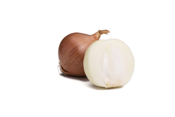 Onion and half onion isolated on white background