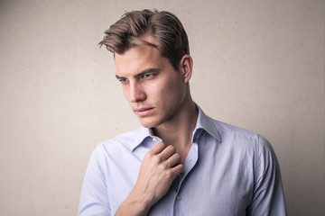 handsome man in light blue shirt