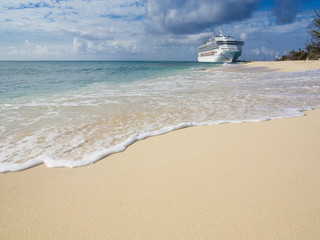 A cruise ship docks in the port of Grand Turk