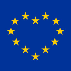 EU flag with yellow stars in a shape of heart on blue background. Vector illustration.