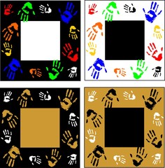 Decorative frame. The color options. Handprints of the person. Stylish design. Colorful. Vector.