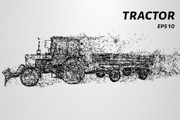 Tractor with trailer rides. The tractor consists of circles and dots. Vector illustration.