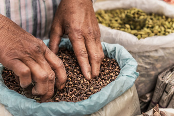 man's hands and spice cloves