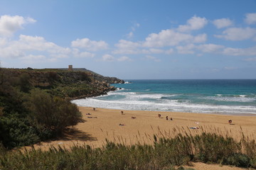 Golden Bay at the Mediterranean sea in Malta 