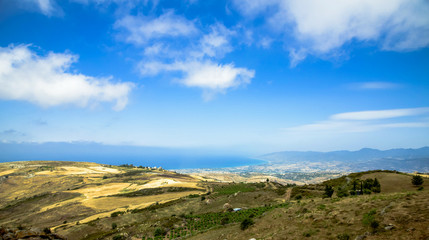 mountain terrain and the blue sky