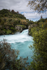 Huka Falls running into the bottom of the river in New Zealand. 