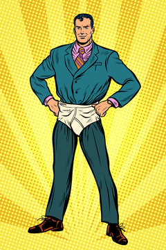 Superhero Businessman In Funny Pants Diapers