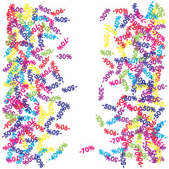 Sale Banner Confetti. Vector Falling Down -10, -20, -30, -40, -50, -70, 90 Banner or Sticker. Holidays Shopping Promotion Ads. Rebate Badge, Price Discount Hipster Sale Banner, Frame or Border