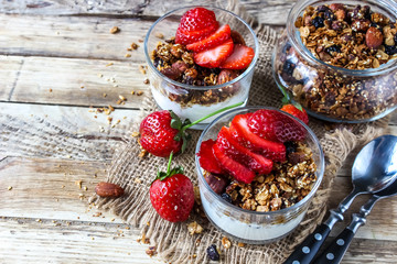 homemade yogurt with granola and strawberry f