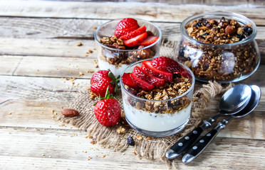 homemade yogurt with granola and strawberry f