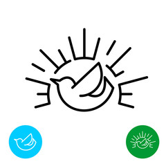 Early bird with sun rays line style logo.