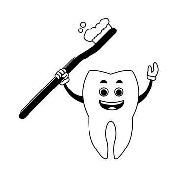 Tooth with toothbrush vector illustration graphic design