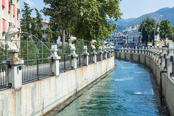 River with fountains in the form of fish in Marmaris