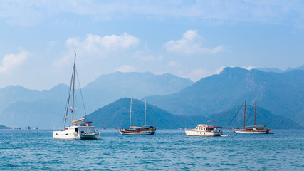 Yachts anchored in the bay of Marmaris, Turkey