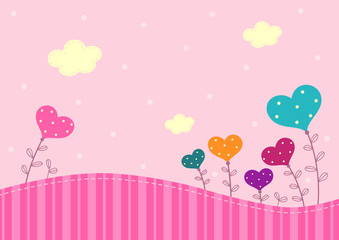 Floral hearts pink background