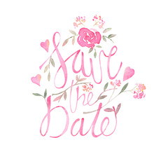Save the date - Romantic invitation card with watercolor floral elements